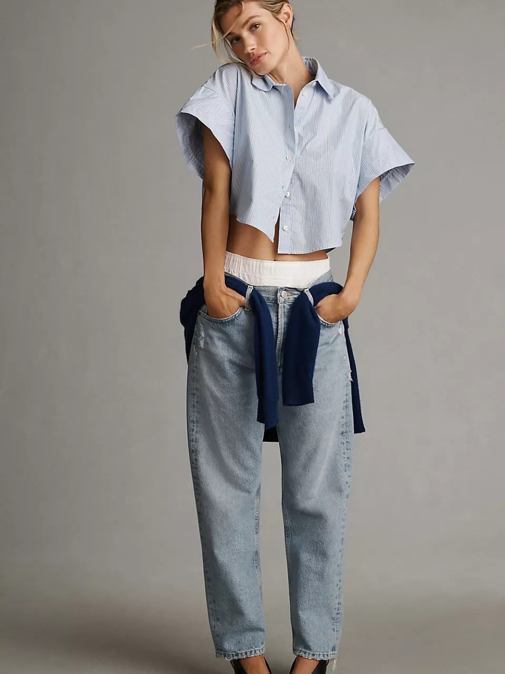 Maeve Cropped Buttondown Blouse